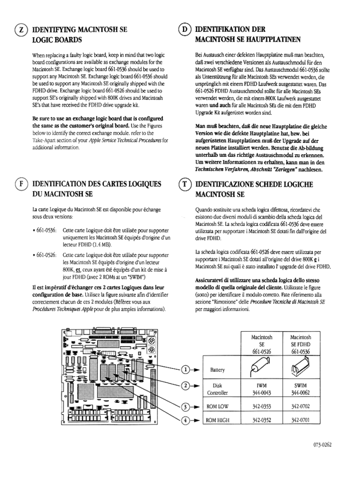 Identificazione schede logiche Macintosh SE