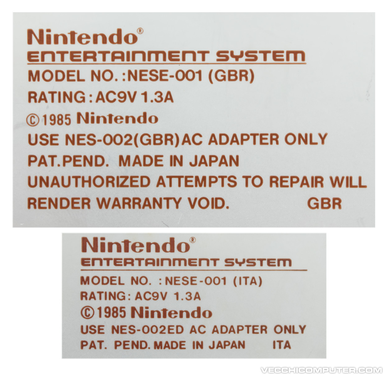 Nintendo Entertainment System / NES - Etichette